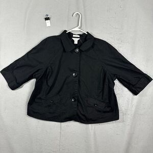 CJ Banks Womens Button Up Black Shirt Collar Stretch Plus Size 1X